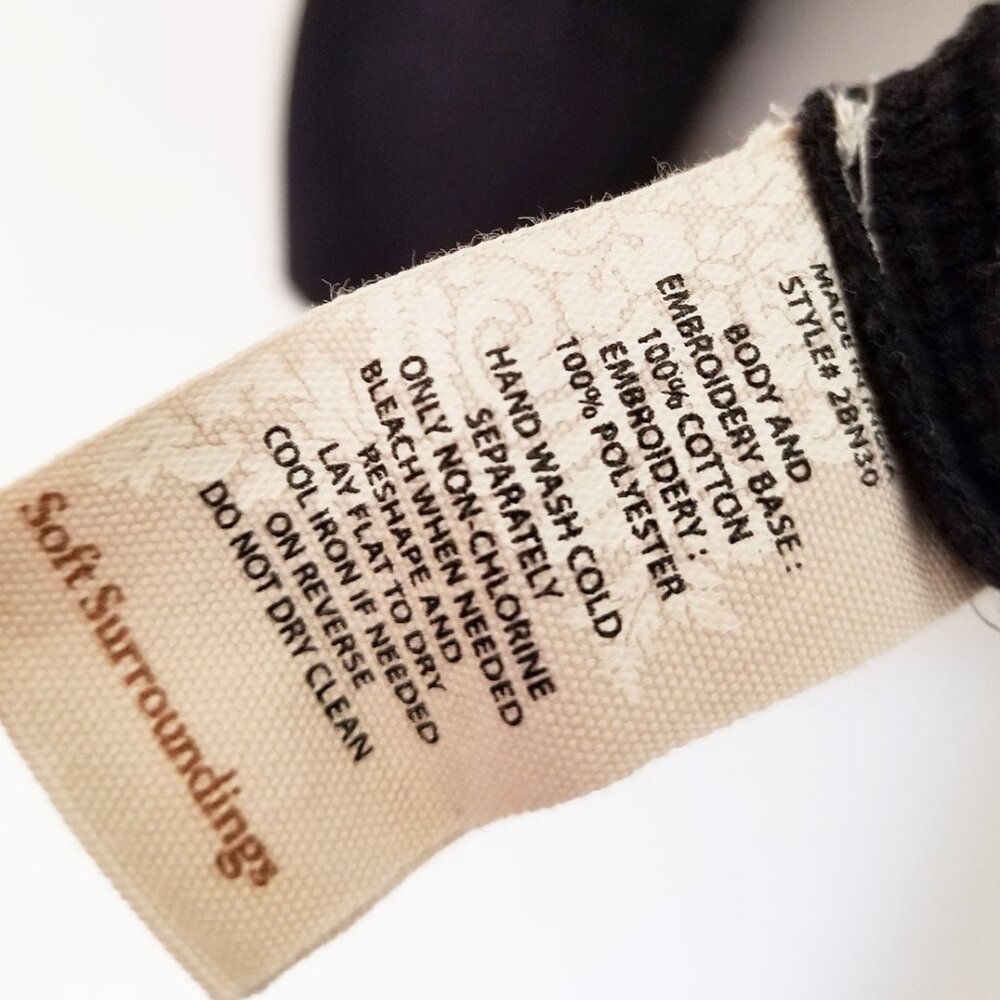Soft Surroundings Wildflower Floral Embroidered Thermal Top Waffle Knit Black L - Picture 9 of 16